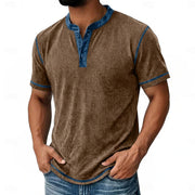 Stefan | Herren Kurzarm Henley-Shirt mit Waffelstruktur und Knopfleiste – Braun