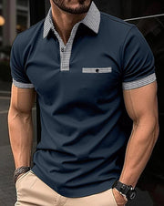 Elias | Herren Kurzarm-Poloshirt Kontrastkragen Slim-Fit – Marineblau