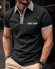 Elias | Herren Kurzarm-Poloshirt Kontrastkragen Slim-Fit – Schwarz