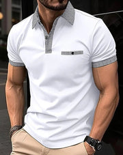 Elias | Herren Kurzarm-Poloshirt Kontrastkragen Slim-Fit – Weiß