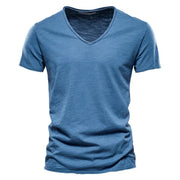 Niklas | Herren Kurzarm V-Ausschnitt T-Shirt Slim-Fit – Blau