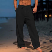 Florian | Herren Leinenhose Weites Bein Kordelzug Freizeithose – Schwarz