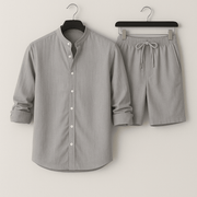 Herren Leinenlook Set Hemd Shorts – Grau