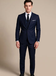 Fabian | Herren Slim-Fit Dreiteiliger Formeller Anzug mit Reverskragen – Marineblau