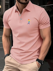 Tobias | Herren Slim-Fit Kurzarm Poloshirt mit Streifenkragen – Hellrosa