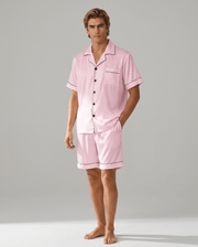 Herren Sommer Schlafanzug mit Hemd und Shorts – Rosa
