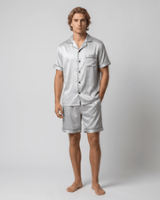 Herren Sommer Schlafanzug mit Hemd und Shorts – Grau