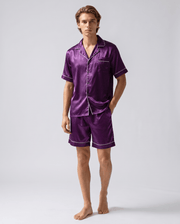 Herren Sommer Schlafanzug mit Hemd und Shorts – Lila