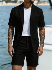 Herren Sommer Zweiteiler Set im Smart Casual Stil – Schwarz