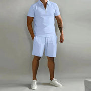 Herren Sommer Zweiteiler Set mit Polo und Shorts – Hellblau
