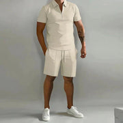 Herren Sommer Zweiteiler Set mit Polo und Shorts – Khaki
