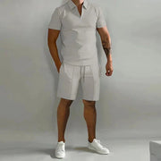 Herren Sommer Zweiteiler Set mit Polo und Shorts – Grau