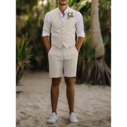 Stefan | Herren Sommer Zweiteiler Weste und Shorts Set – Beige