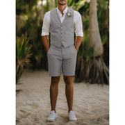 Stefan | Herren Sommer Zweiteiler Weste und Shorts Set – Hellgrau