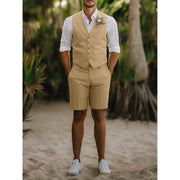 Stefan | Herren Sommer Zweiteiler Weste und Shorts Set – Khaki