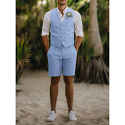 Stefan | Herren Sommer Zweiteiler Weste und Shorts Set – Himmelblau