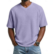 Niklas | Herren Waffelstrick Kurzarm-Shirt V-Ausschnitt Raglan – Violett
