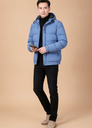 Christian | Herren Winterjacke Gesteppte Kapuzenjacke Warm Gefüttert – Blau