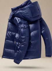 Simon | Herren Winterjacke Glänzende Winddichte Entendaunen Steppjacke – Blau