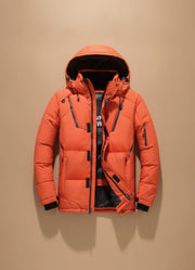 Niklas | Herren Winterjacke Warme Gefütterte Kapuzenjacke Winddicht – Orange