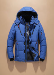 Niklas | Herren Winterjacke Warme Gefütterte Kapuzenjacke Winddicht – Blau