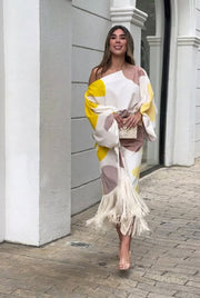 Daniela | Damen Zweiteiliges Set Fransen – Fransen Set Boho Zweiteiler 2026 – Gelb/Weiß