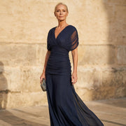 Lileas - Plissiertes Soft-Touch-Abendkleid – Dunkelblau