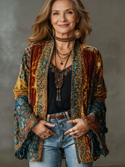 Eudocia - Bestickter Boho-Kimono-Cardigan – Burgunderrot