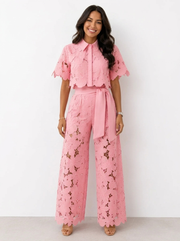Avalina - Set aus Bluse und Hose mit Soft-Touch – Rosa