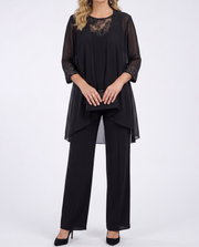 Aeliana - Elegantes, dreiteiliges Set mit Blazer und weiter Hose – Schwarz