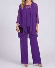 Aeliana - Elegantes, dreiteiliges Set mit Blazer und weiter Hose – Lila