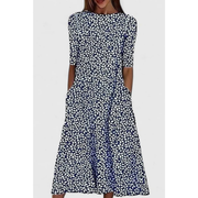 Hilde | Damen Stilvolles Midikleid Sommer Casual Elegant – Dunkelblau