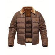 Roderik | Herren Steppjacke mit Fellkragen Winterjacke – Dunkelbraun