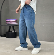 Herren Gerade Geschnittene Blaue Jeans - Klassische Freizeit Denim Hose – Blau