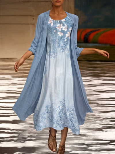 Stilvol Geblümtes A-Linien Kleid mit Weste für Damen – Miray