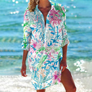 Tropica | Damen Strandhemd mit Tropenprint, Kurzkleid Sommer bunt – Blau