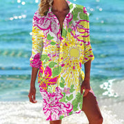 Tropica | Damen Strandhemd mit Tropenprint, Kurzkleid Sommer bunt – Gelb