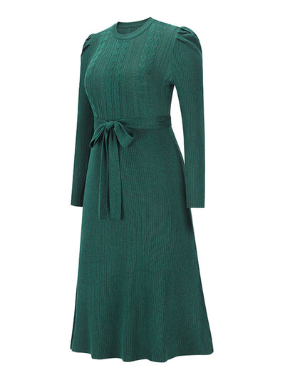Strickkleid mit Taillengürtel | Strukturmuster | Midilänge