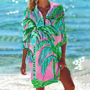 Tropica | Damen Strandhemd mit Tropenprint, Kurzkleid Sommer bunt – Rosa