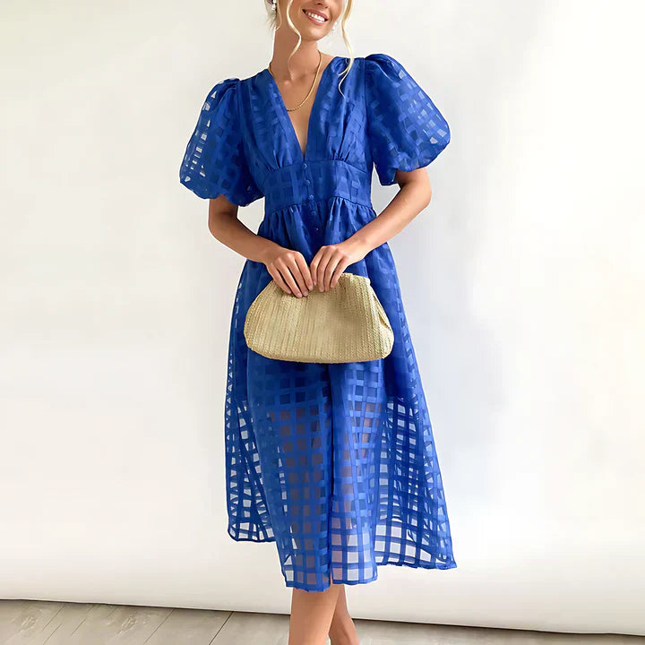 Midikleid mit Karomuster | Puffärmel | Eleganter Look