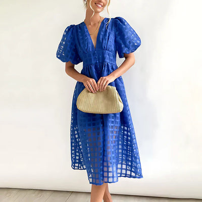 Midikleid mit Karomuster | Puffärmel | Eleganter Look