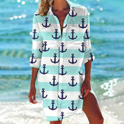 Tropica | Damen Strandhemd mit Tropenprint, Kurzkleid Sommer bunt – Mintgrün