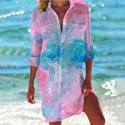 Tropica | Damen Strandhemd mit Tropenprint, Kurzkleid Sommer bunt – Rosa Meerjungfrau