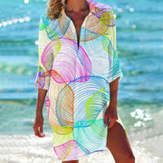 Tropica | Damen Strandhemd mit Tropenprint, Kurzkleid Sommer bunt – Regenbogenmuschel