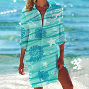 Tropica | Damen Strandhemd mit Tropenprint, Kurzkleid Sommer bunt – Grün