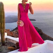 Santina | Damen Maxikleid mit tiefem V-Ausschnitt, ärmellos festlich – Rosa