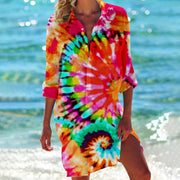 Tropica | Damen Strandhemd mit Tropenprint, Kurzkleid Sommer bunt – Orange