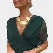 Damen-Maxikleid mit V-Ausschnitt und Blumenmuster – Grün
