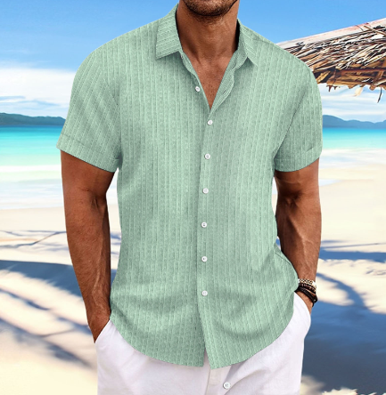 Kurzarm-Ripp-Button-Down-Hemd für Herren