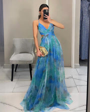 GISELLE | Chiffon Maxi Kleid – Blau